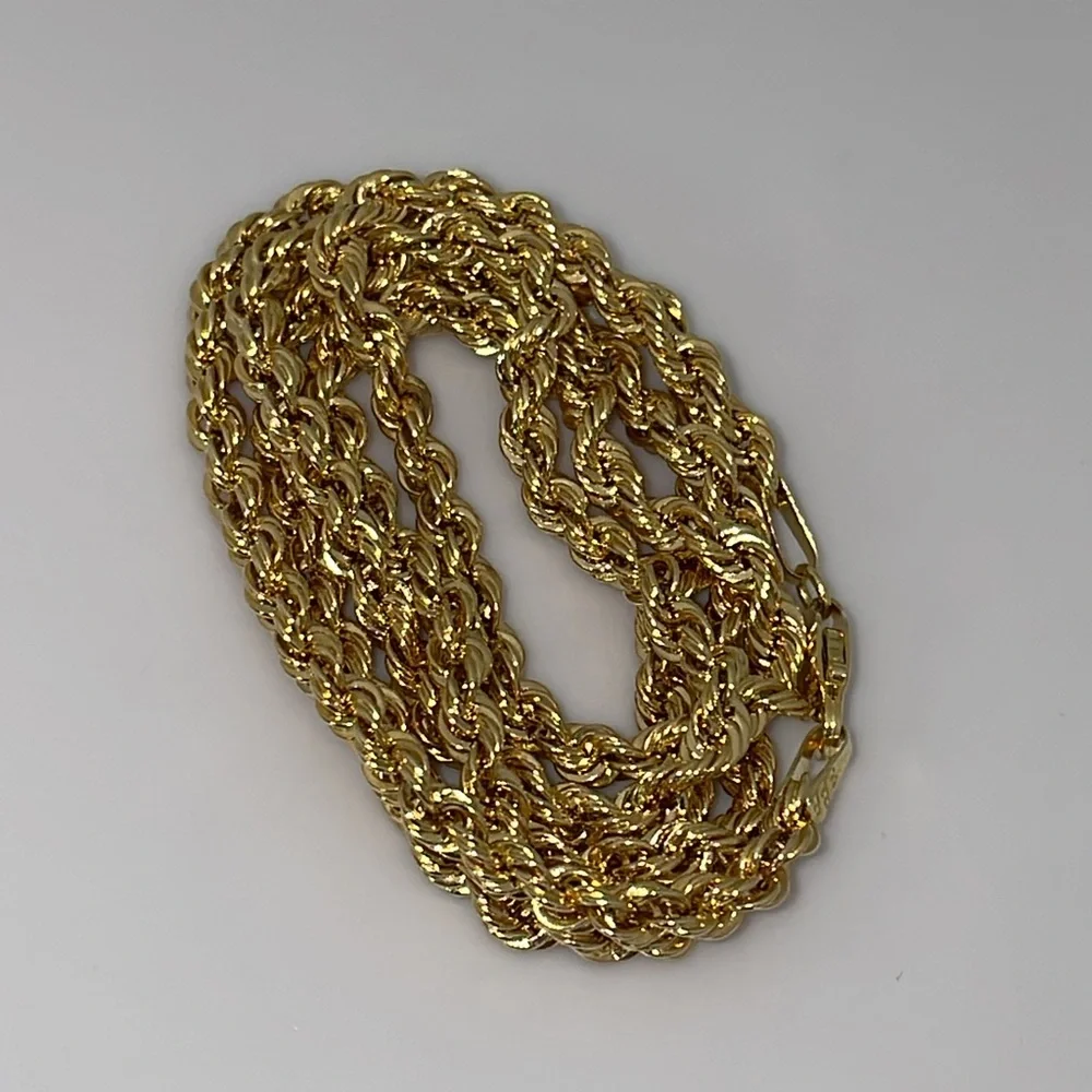 Real 14K Yellow Gold Rope Neck Chain Unisex Men Women Neck Chain Necklace
